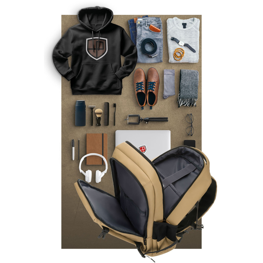Großer Khaki-Reise-Rucksack mit Laptopfach, zweifach unterteilt – Peterson – Bild 11