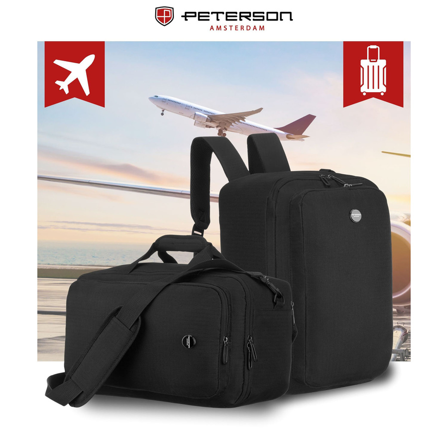 Reiserucksack in schwarz mit Reißverschluss, ideal für Handgepäck – Peterson – Bild 4