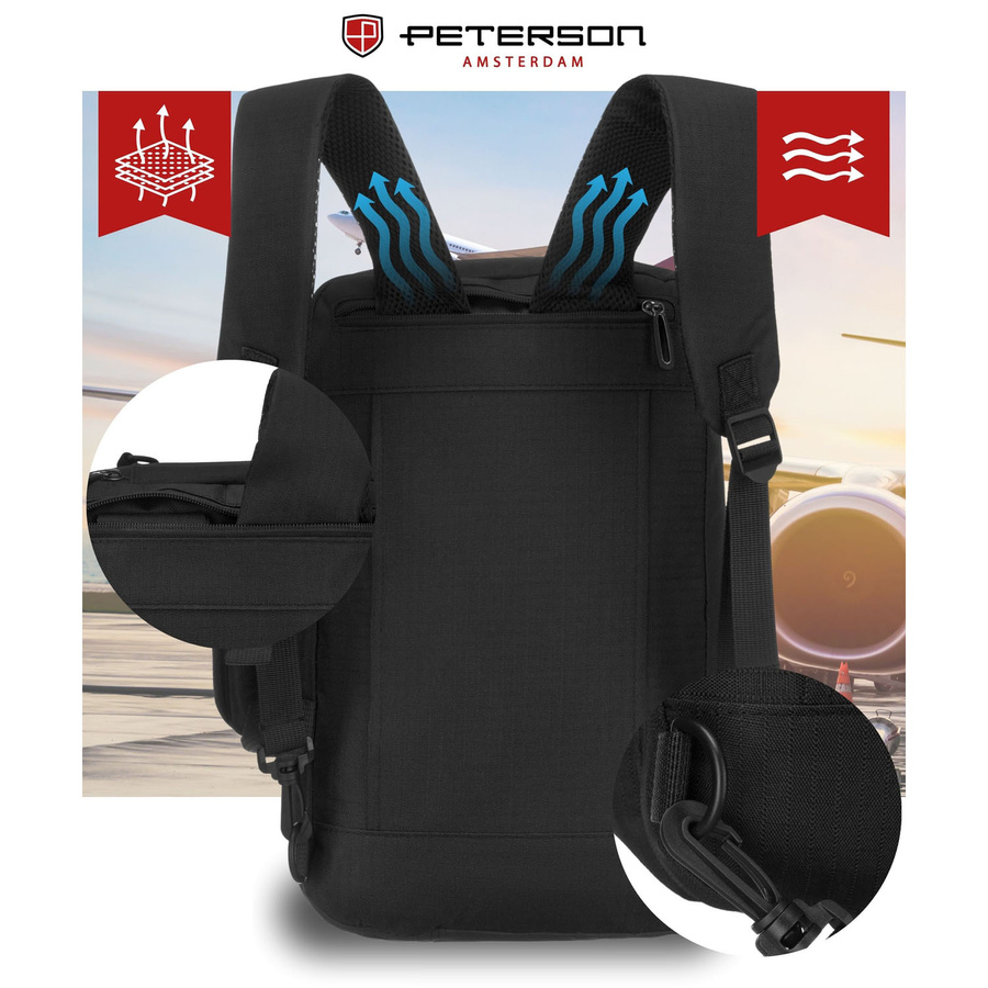 Reiserucksack in schwarz mit Reißverschluss, ideal für Handgepäck – Peterson – Bild 5