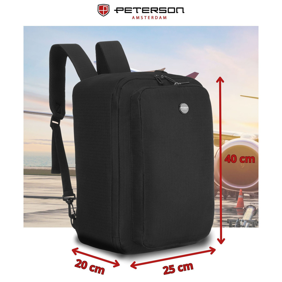 Reiserucksack in schwarz mit Reißverschluss, ideal für Handgepäck – Peterson – Bild 3