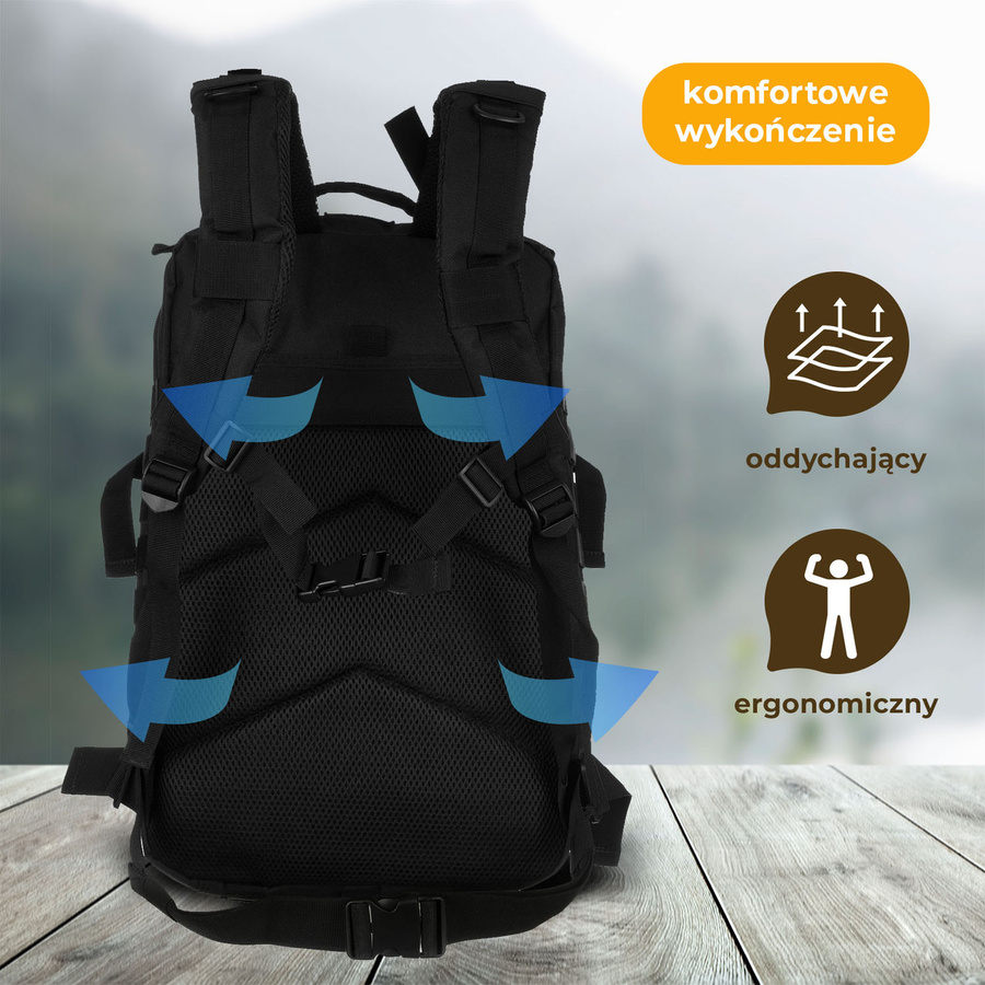 Großer, taktischer Militärrucksack aus Nylon in Schwarz – Peterson – Bild 5