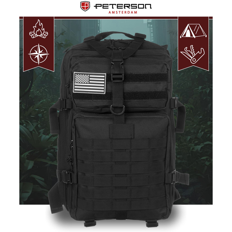 Großer, taktischer Militärrucksack aus Nylon in Schwarz – Peterson – Bild 3
