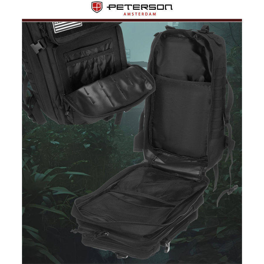 Großer, taktischer Militärrucksack aus Nylon in Schwarz – Peterson – Bild 14