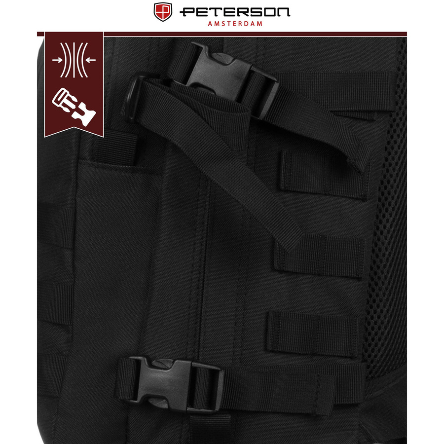 Peterson – Schwarzer Militärrucksack, dreifach unterteilt, an verstellbaren Trägern aufgehängt – Bild 6
