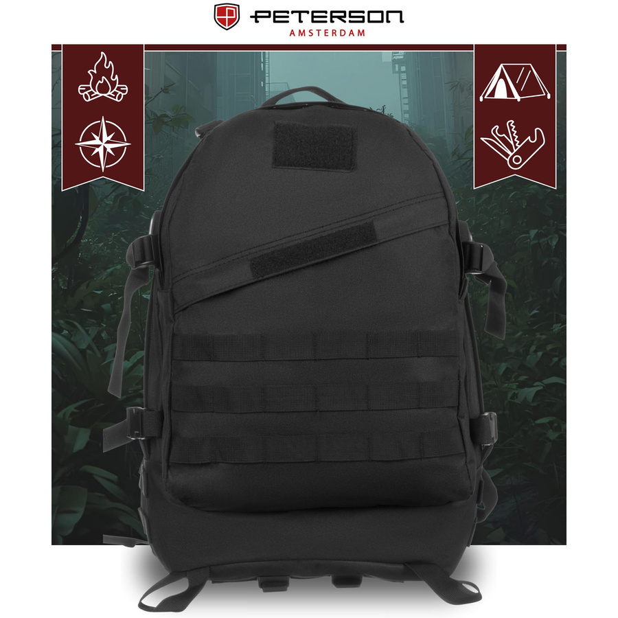 Peterson – Schwarzer Militärrucksack, dreifach unterteilt, an verstellbaren Trägern aufgehängt – Bild 7