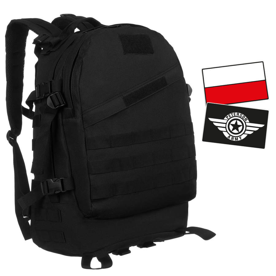 Peterson – Schwarzer Militärrucksack, dreifach unterteilt, an verstellbaren Trägern aufgehängt – Bild 3