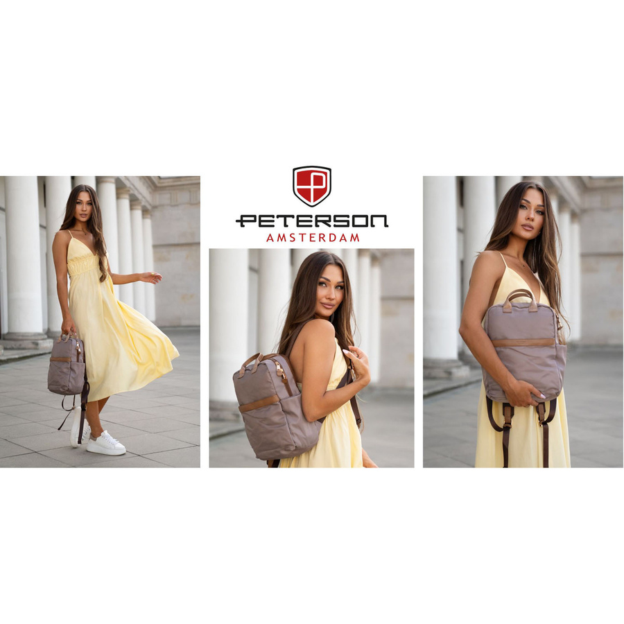 Peterson Damen-Rucksack aus Nylon, beige, mit verstellbaren Trägern, mit Reißverschluss. – Bild 10