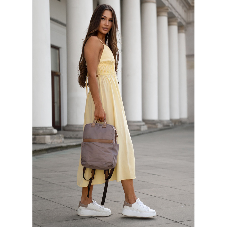 Peterson Damen-Rucksack aus Nylon, beige, mit verstellbaren Trägern, mit Reißverschluss. – Bild 6