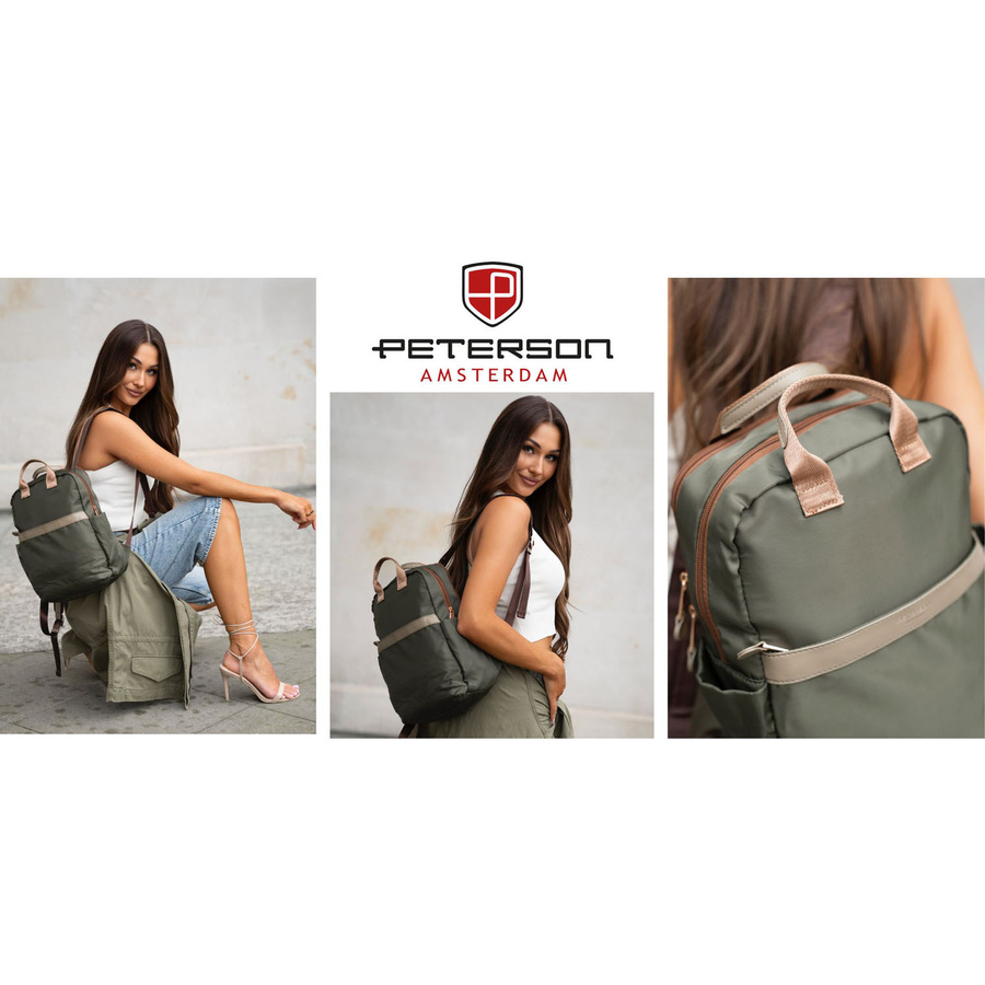 Damen-Rucksack aus Nylon in grüner Farbe mit Reißverschluss - Peterson – Bild 9