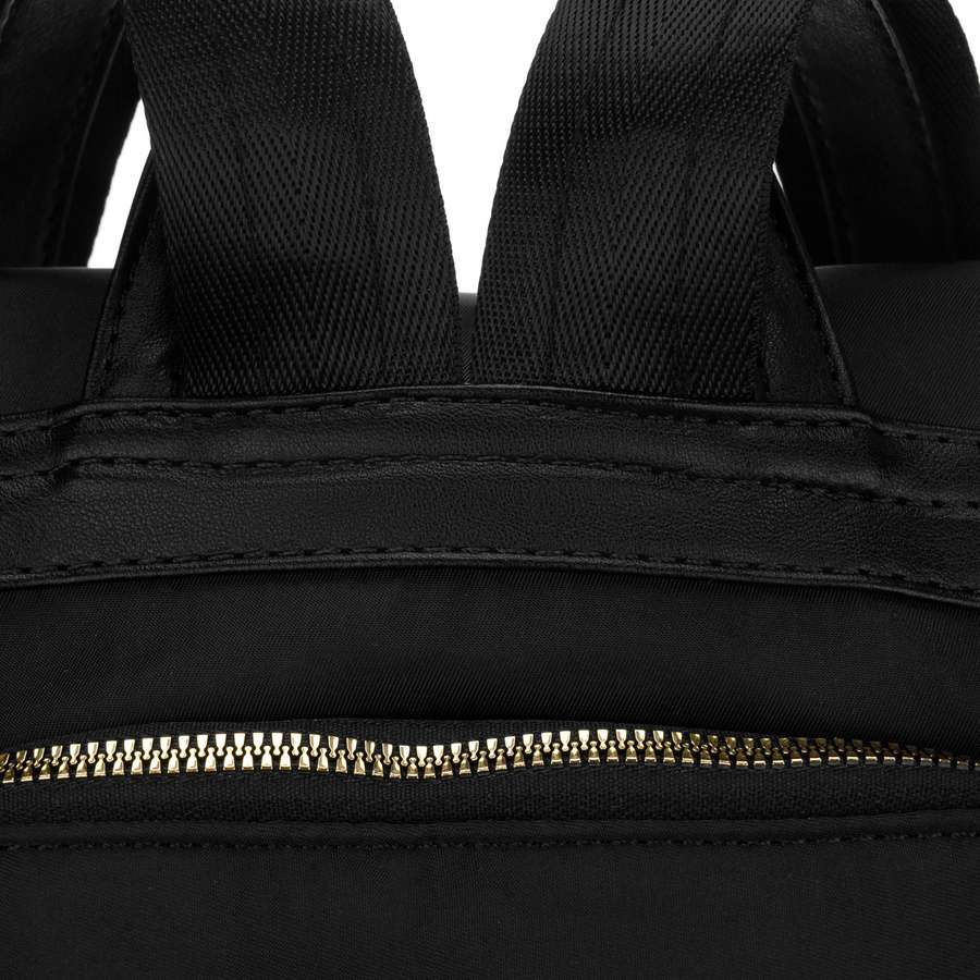 Schwarzer Damen-Rucksack aus Nylon und Öko-Leder, aufgehängt an verstellbaren Trägern - Peterson – Bild 20