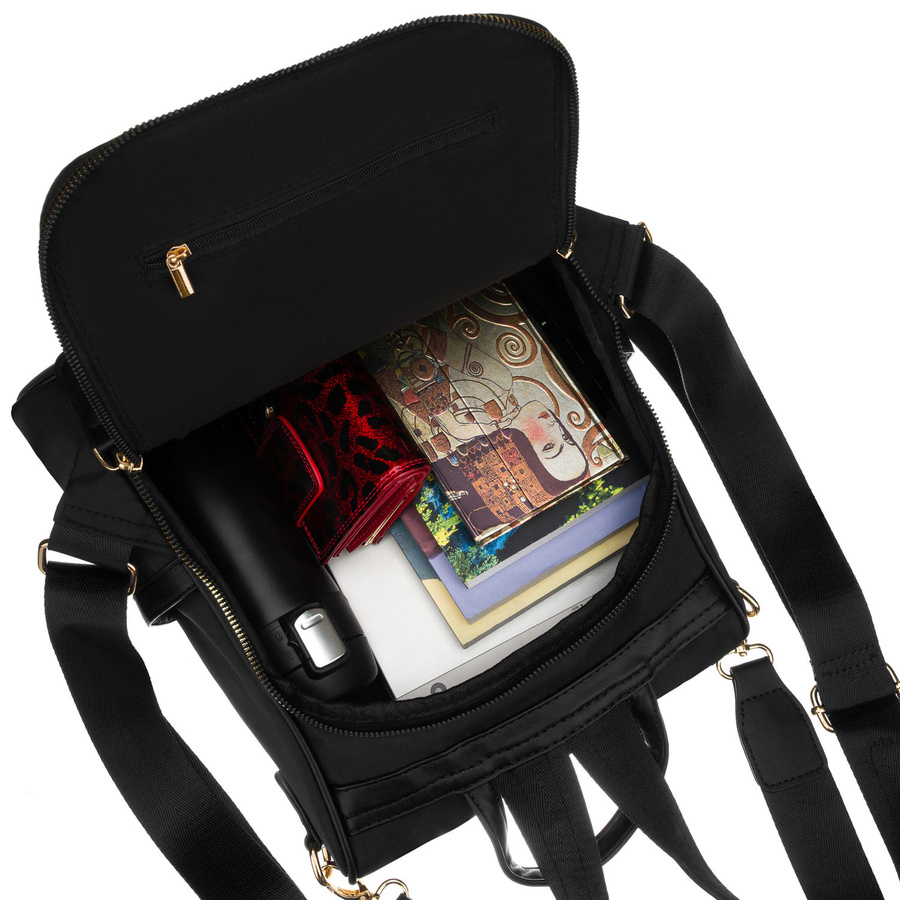 Schwarzer Damen-Rucksack aus Nylon und Öko-Leder, aufgehängt an verstellbaren Trägern - Peterson – Bild 24