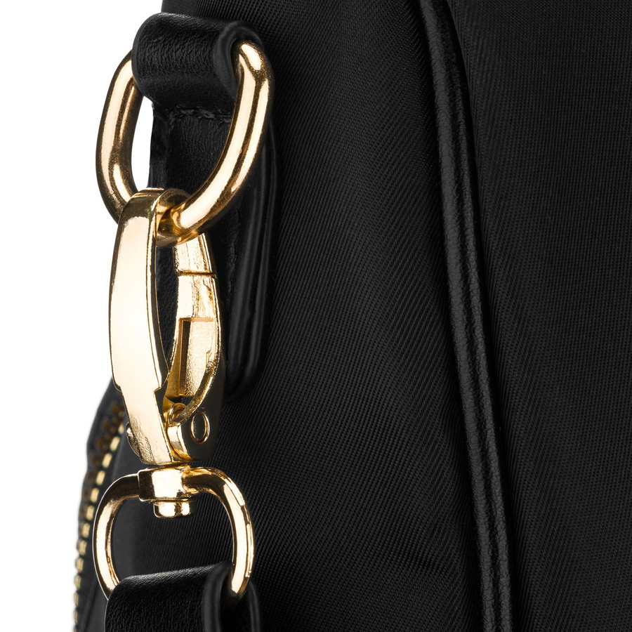 Schwarzer Damen-Rucksack aus Nylon und Öko-Leder, aufgehängt an verstellbaren Trägern - Peterson – Bild 17