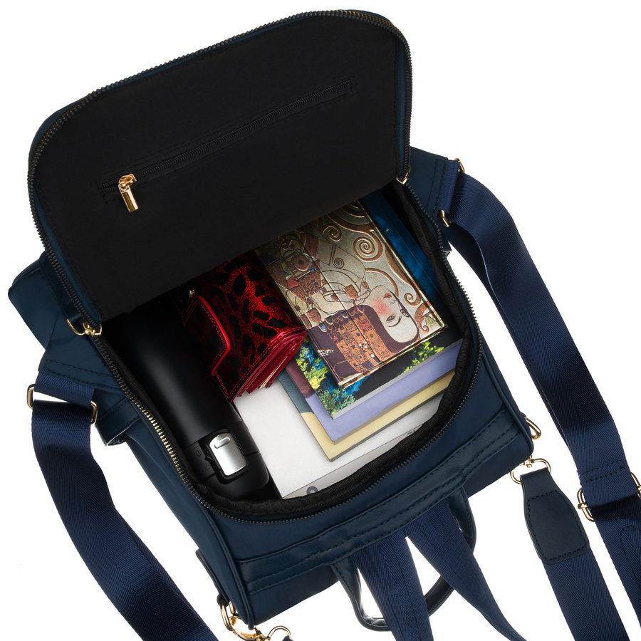 Damen-Rucksack aus Nylon und Öko-Leder in Marineblau, mit Reißverschluss – Peterson – Bild 20