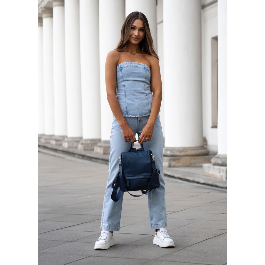 Damen-Rucksack aus Nylon und Öko-Leder in Marineblau, mit Reißverschluss – Peterson – Bild 6