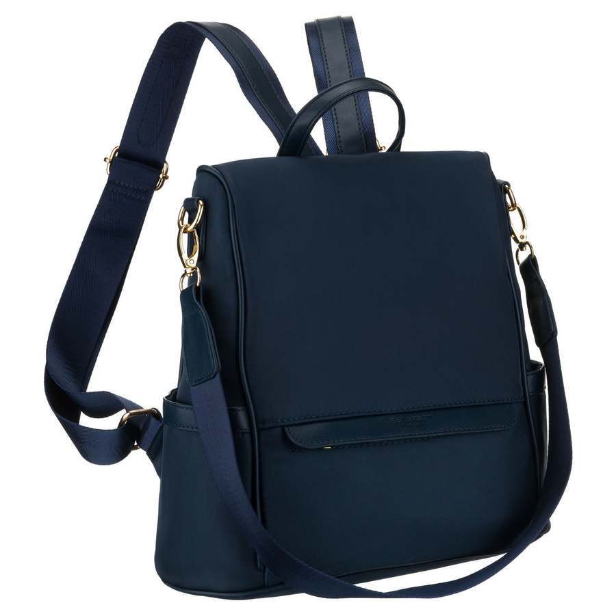 Damen-Rucksack aus Nylon und Öko-Leder in Marineblau, mit Reißverschluss – Peterson