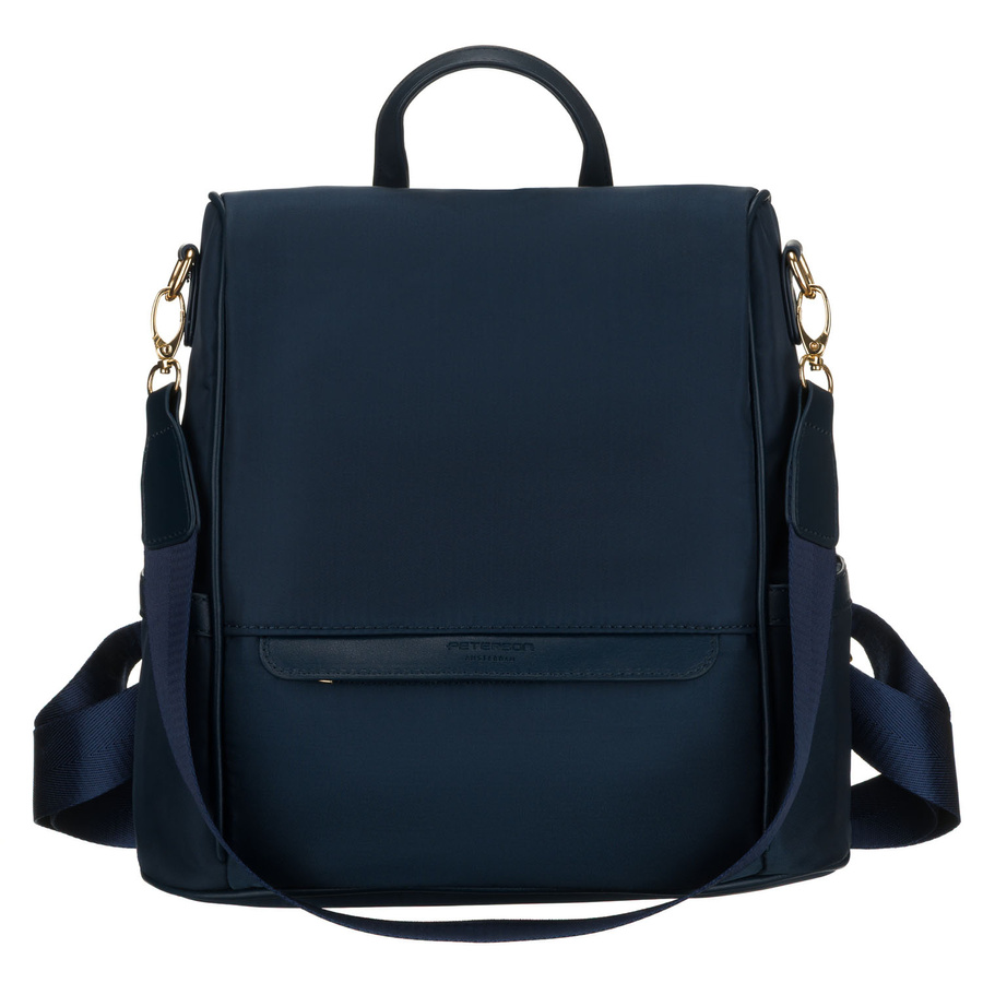Damen-Rucksack aus Nylon und Öko-Leder in Marineblau, mit Reißverschluss – Peterson – Bild 4