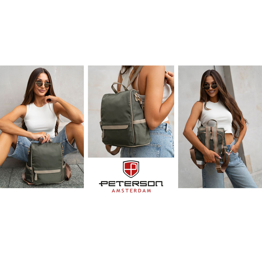 Grüner, städtischer Damen-Rucksack aus Nylon und Öko-Leder mit abnehmbarem Gürtel - Peterson – Bild 5