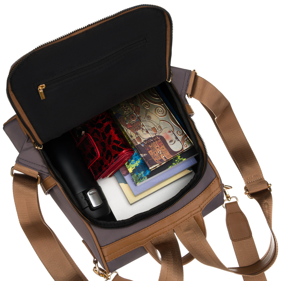 Grauer Damen-Rucksack aus Nylon und Öko-Leder mit abnehmbarem Gürtel, ein Hauptfach – Peterson – Bild 11