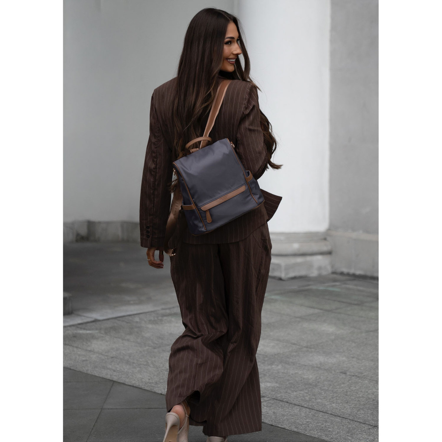Grauer Damen-Rucksack aus Nylon und Öko-Leder mit abnehmbarem Gürtel, ein Hauptfach – Peterson – Bild 2