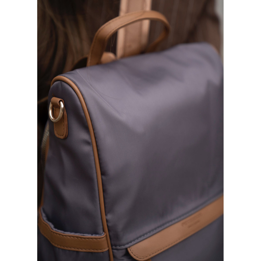 Grauer Damen-Rucksack aus Nylon und Öko-Leder mit abnehmbarem Gürtel, ein Hauptfach – Peterson – Bild 10