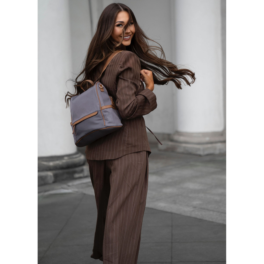 Grauer Damen-Rucksack aus Nylon und Öko-Leder mit abnehmbarem Gürtel, ein Hauptfach – Peterson – Bild 8