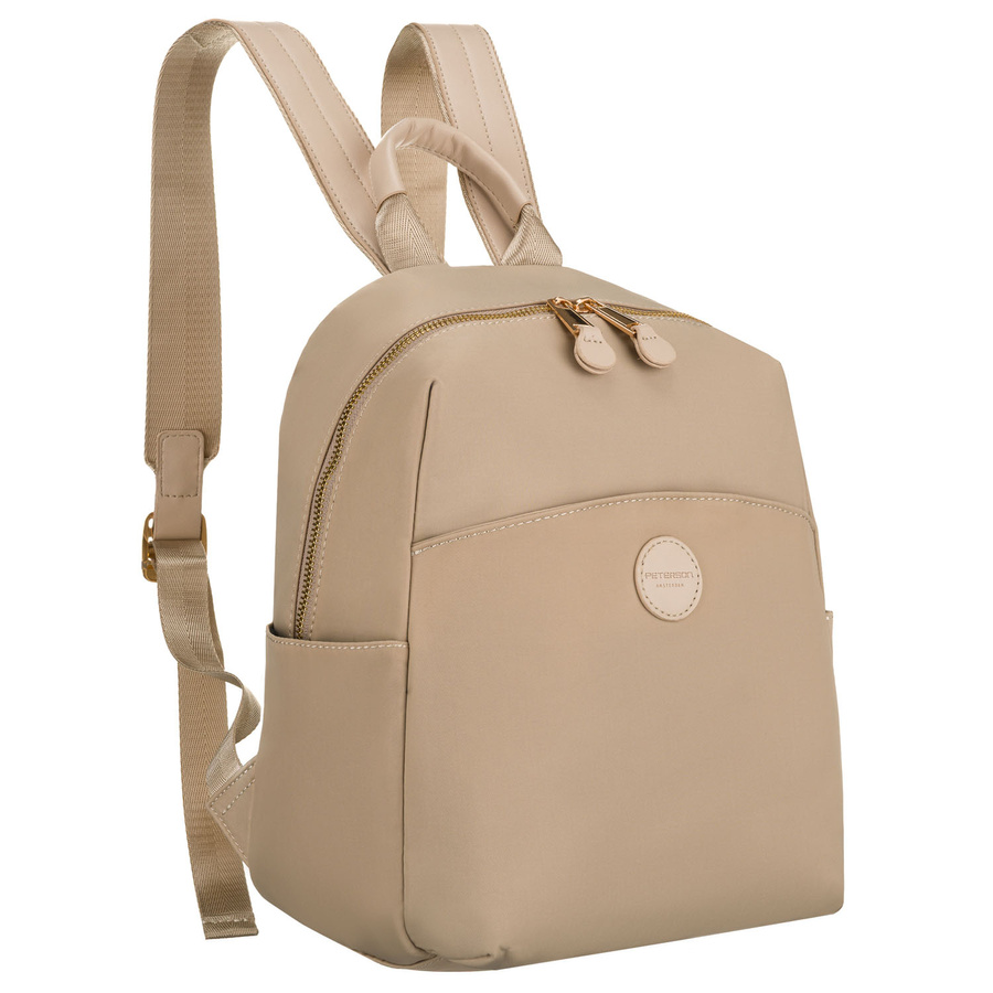 Beiger Damen-Rucksack aus Nylon und Öko-Leder mit Reißverschluss – Peterson