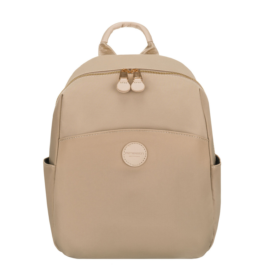 Beiger Damen-Rucksack aus Nylon und Öko-Leder mit Reißverschluss – Peterson – Bild 4
