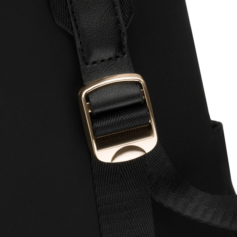 Städtischer Damen-Rucksack aus Nylon und Öko-Leder in Schwarz mit Reißverschluss – Peterson – Bild 19