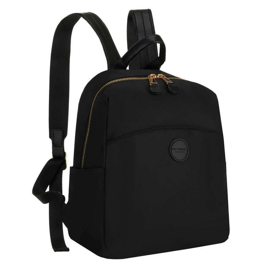 Städtischer Damen-Rucksack aus Nylon und Öko-Leder in Schwarz mit Reißverschluss – Peterson