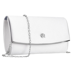 Damen-Clutch aus Leder in Silberfarbe, an einer silbernen Kette hängend – Rovicky