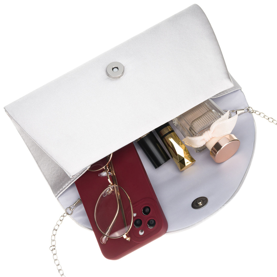 Elegante Damen-Clutch in Silber aus synthetischem Gewebe und mit Magnetverschluss – Rovicky – Bild 7