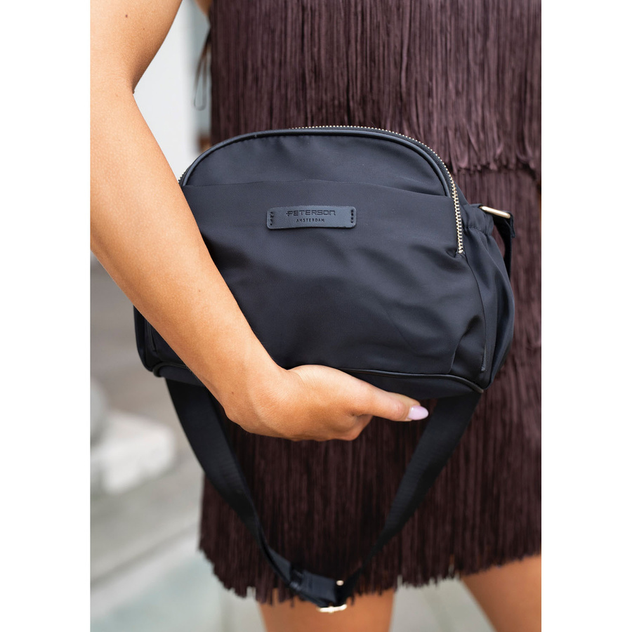 Nylon-schwarze Damen-Umhängetasche, einteilig mit sechs Taschen - Peterson – Bild 7