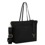 Schwarze, große Damen-Shopper-Tasche aus Nylon, passend für das A4-Format und mit Magnetverschluss – Peterson