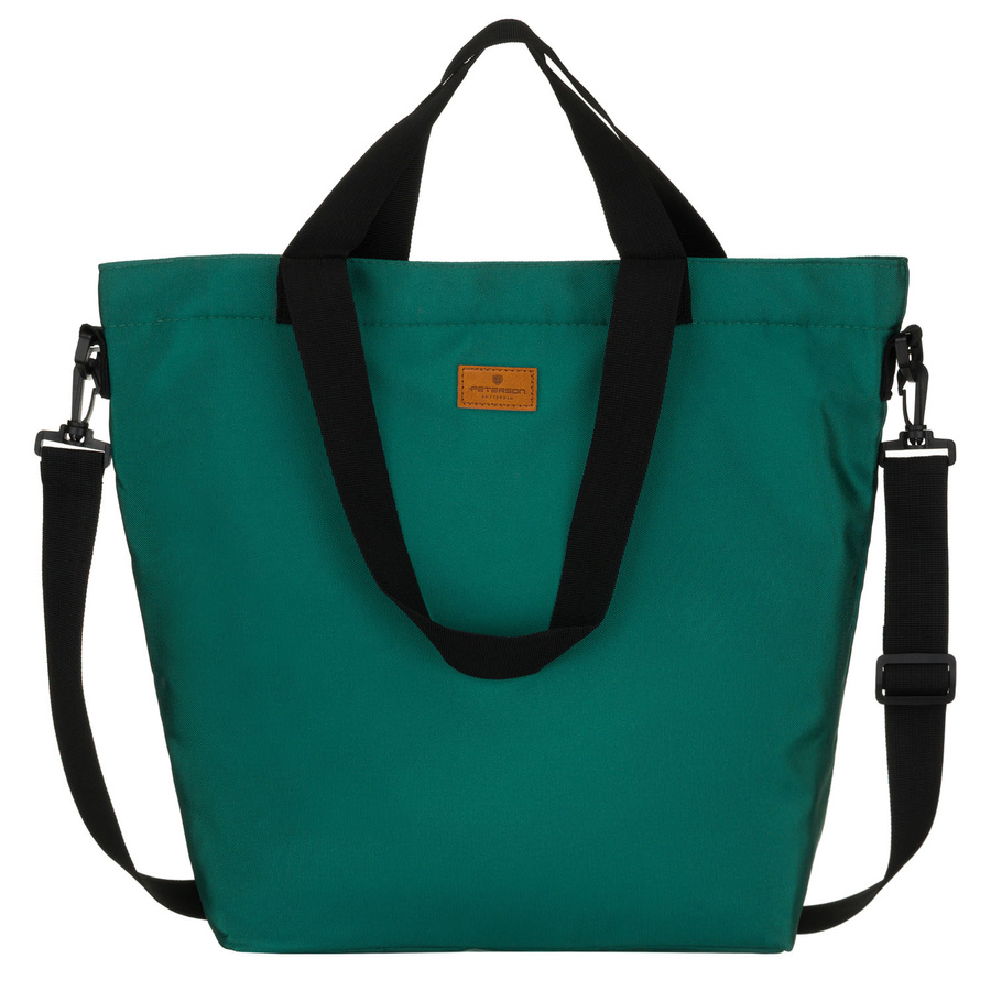 Große, dunkelgrüne Damen-Shopper aus Polyester, an Griffen und einem abnehmbaren Gürtel hängend - Peterson