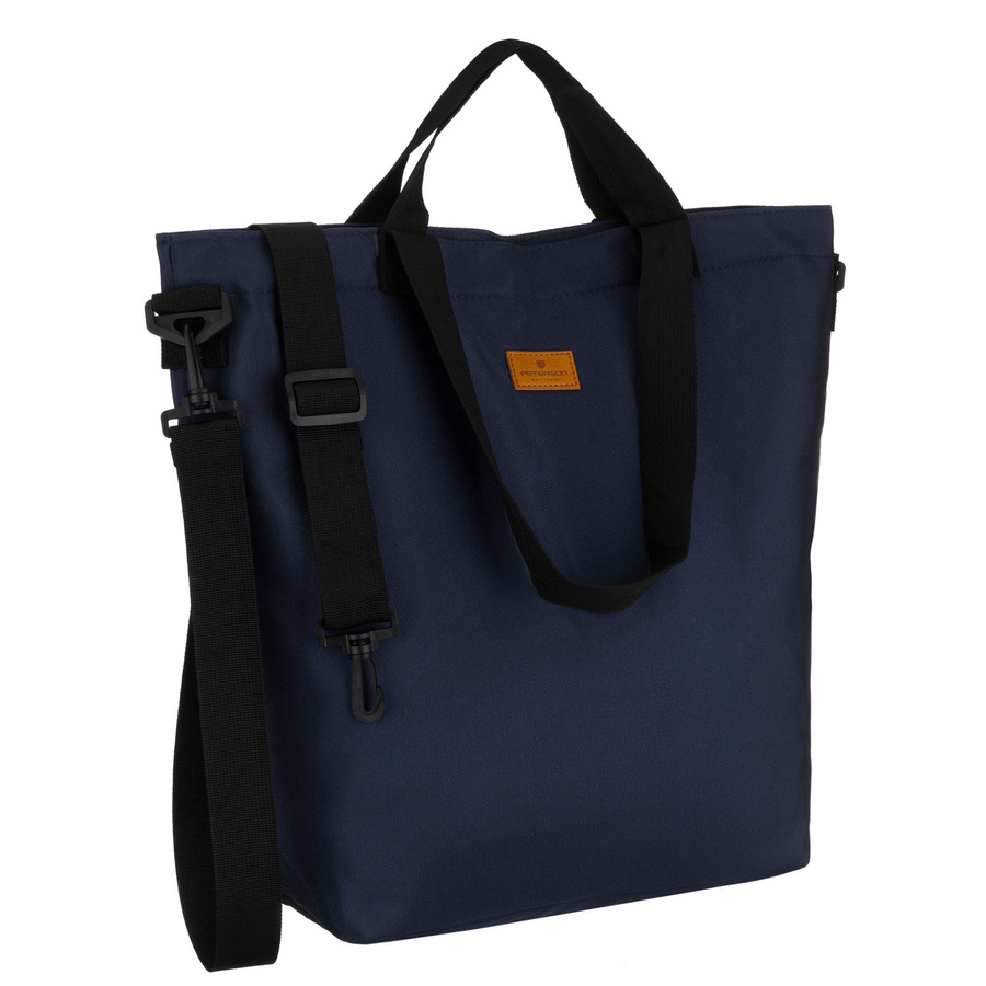 Dunkelblaue Damen-Shopper-Tasche aus Polyester mit Außentasche – Peterson