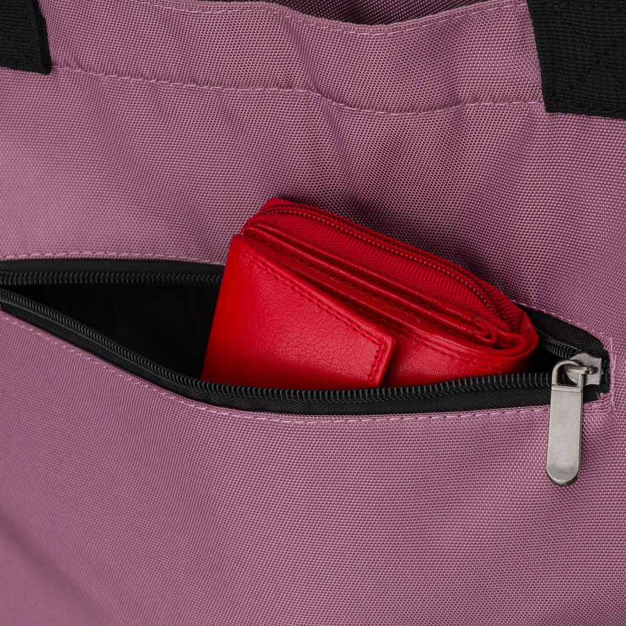 Große Damen-Shopper-Tasche aus Polyester in Rosa, aufgehängt an bequemen Griffen und einem abnehmbaren Gürtel - Peterson – Bild 8
