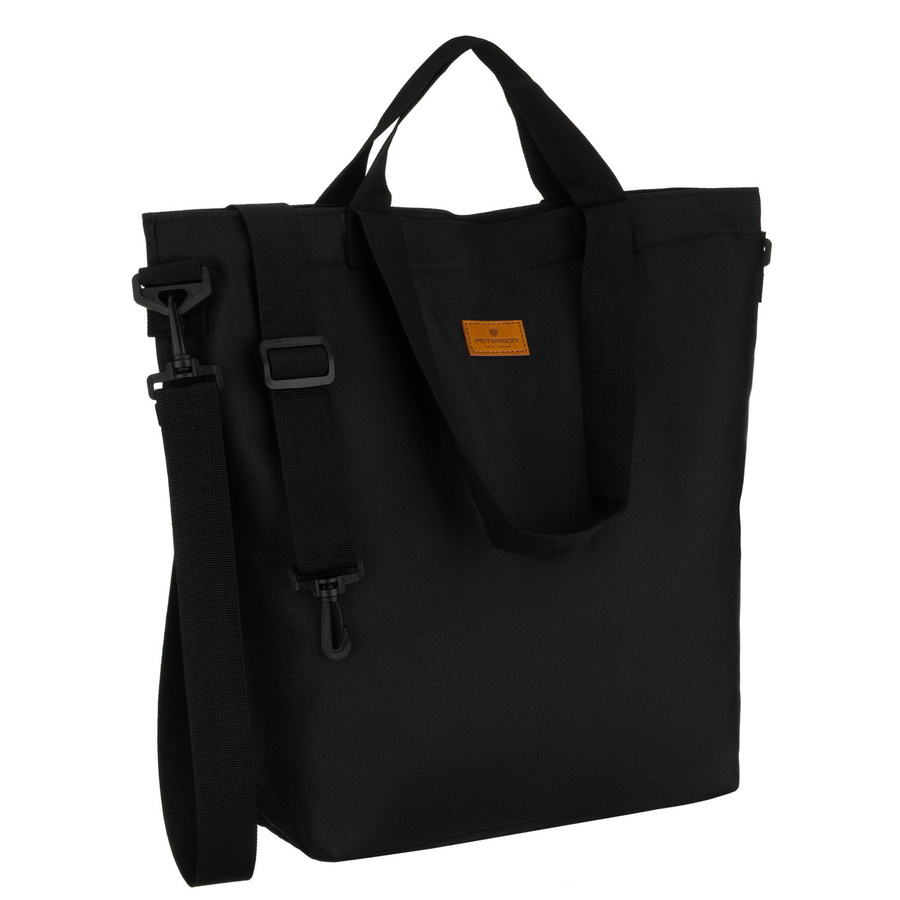 Schwarze Damen-Shopper-Tasche mit Reißverschluss und Außentasche – Peterson