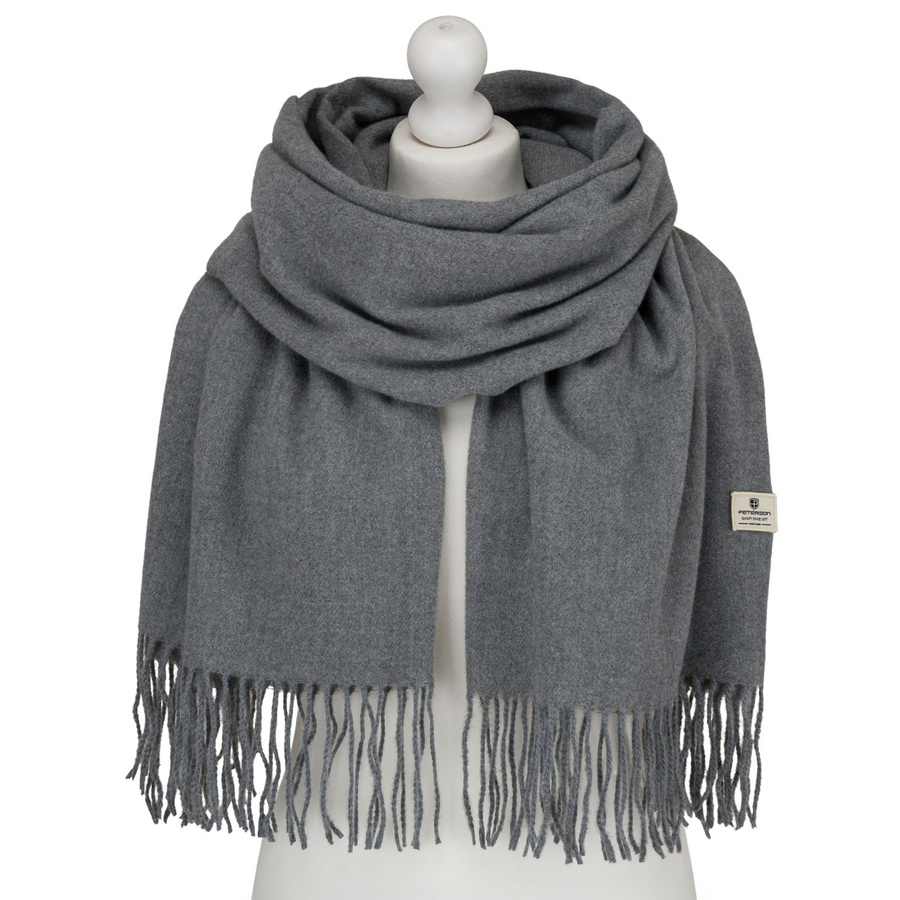 Grauer, eleganter Damen-Schal aus Polyester mit Fransen – Peterson