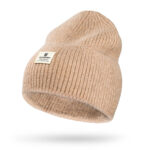 Beige Damen-Beanie-Mütze in Universalgröße mit Markenlogo – Peterson
