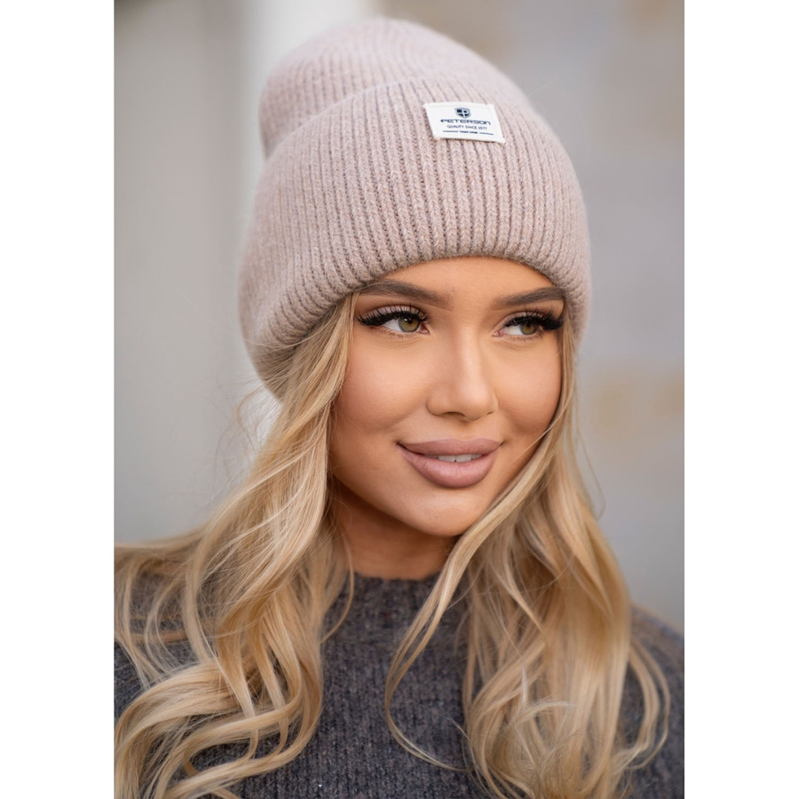Beige Damen-Beanie-Mütze in Universalgröße mit Markenlogo – Peterson – Bild 2