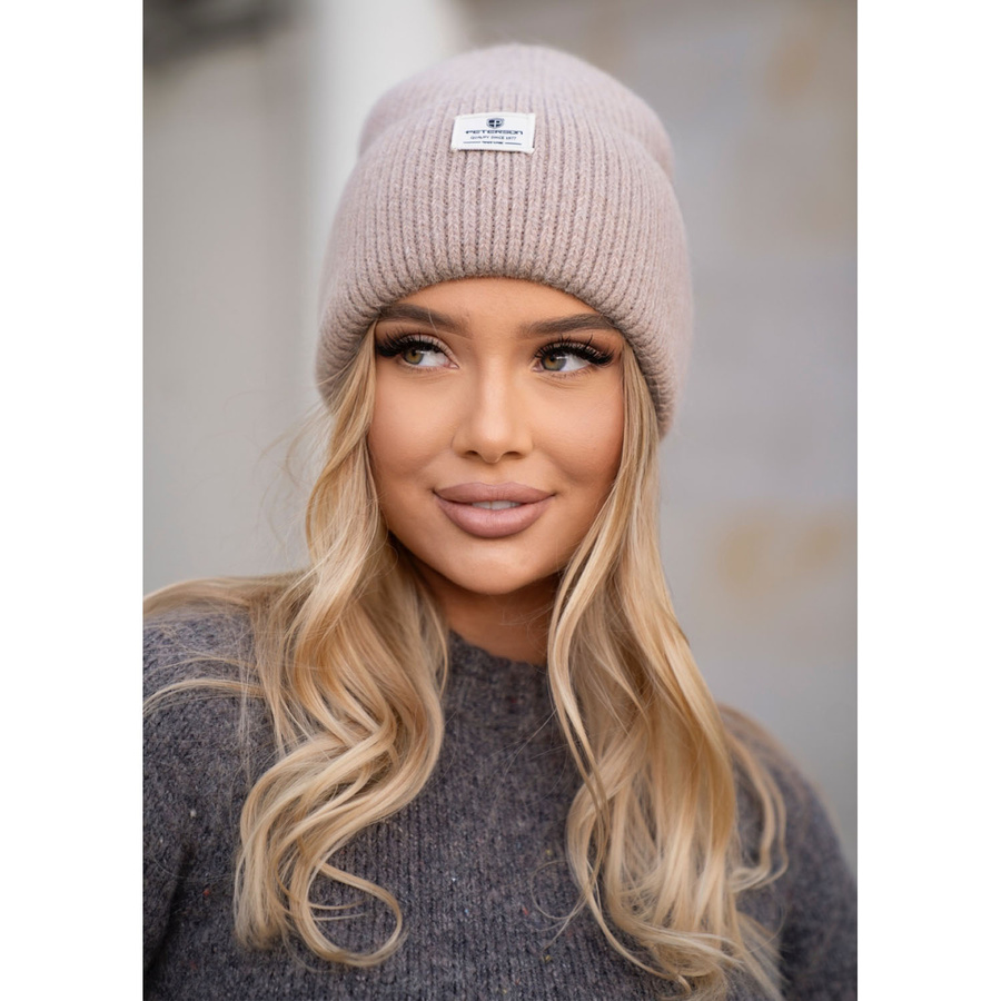 Beige Damen-Beanie-Mütze in Universalgröße mit Markenlogo – Peterson – Bild 4