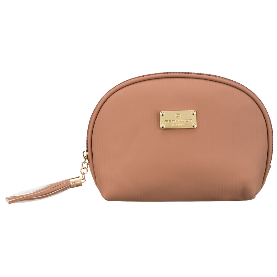 Kosmetiktasche aus synthetischem Material in Beige, ein Hauptfach mit Reißverschluss – Peterson – Bild 2
