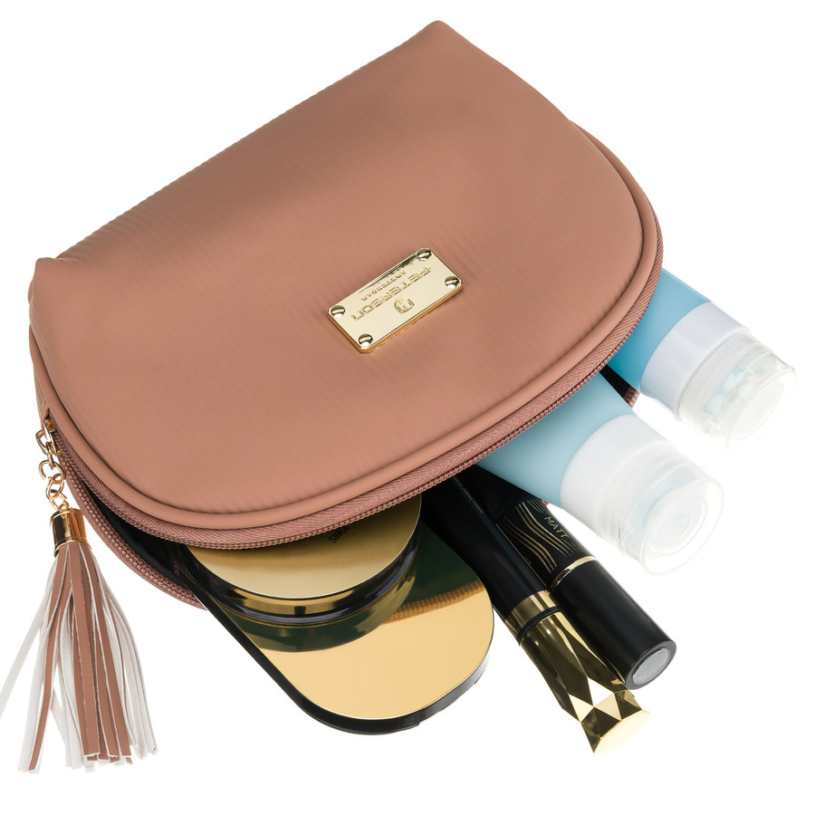 Kosmetiktasche aus synthetischem Material in Beige, ein Hauptfach mit Reißverschluss – Peterson – Bild 8