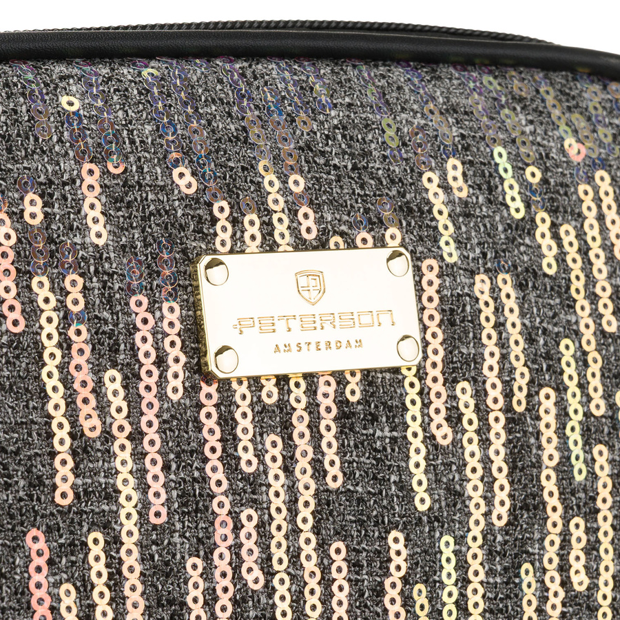 Schwarze Kulturtasche aus synthetischem Material, ein Hauptfach und mit Reißverschluss – Peterson – Bild 4