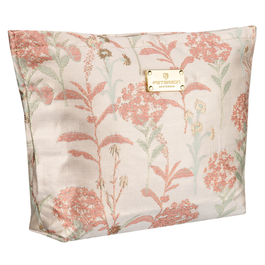 Kosmetiktasche aus synthetischem Material in Rosa-Beige mit Blumen verziert - Peterson