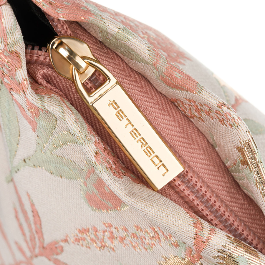 Kosmetiktasche aus synthetischem Material in Rosa-Beige mit Blumen verziert - Peterson – Bild 5