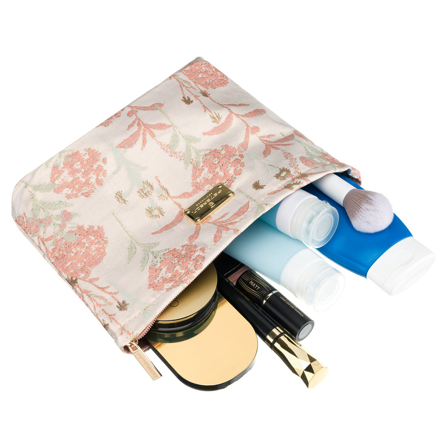 Kosmetiktasche aus synthetischem Material in Rosa-Beige mit Blumen verziert - Peterson – Bild 7