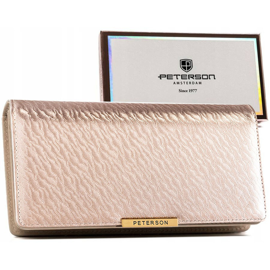 Beige Damen-Geldbörse aus Öko-Leder mit Druckknopf- und Reißverschluss – Peterson