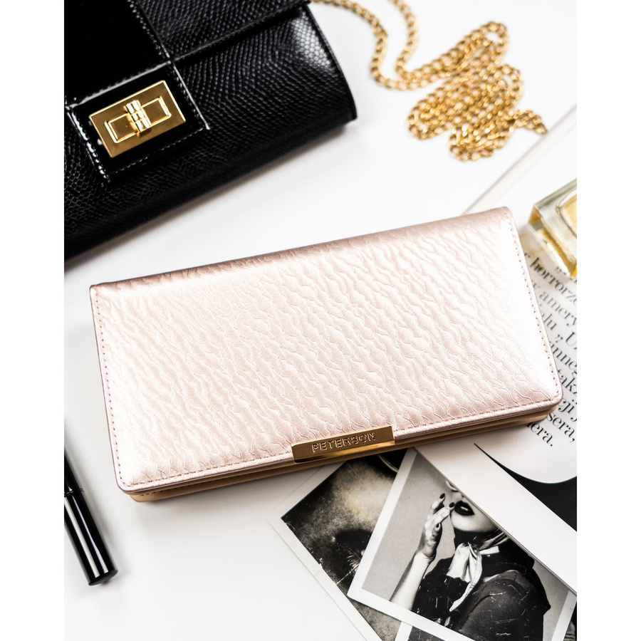 Beige Damen-Geldbörse aus Öko-Leder mit Druckknopf- und Reißverschluss – Peterson – Bild 2