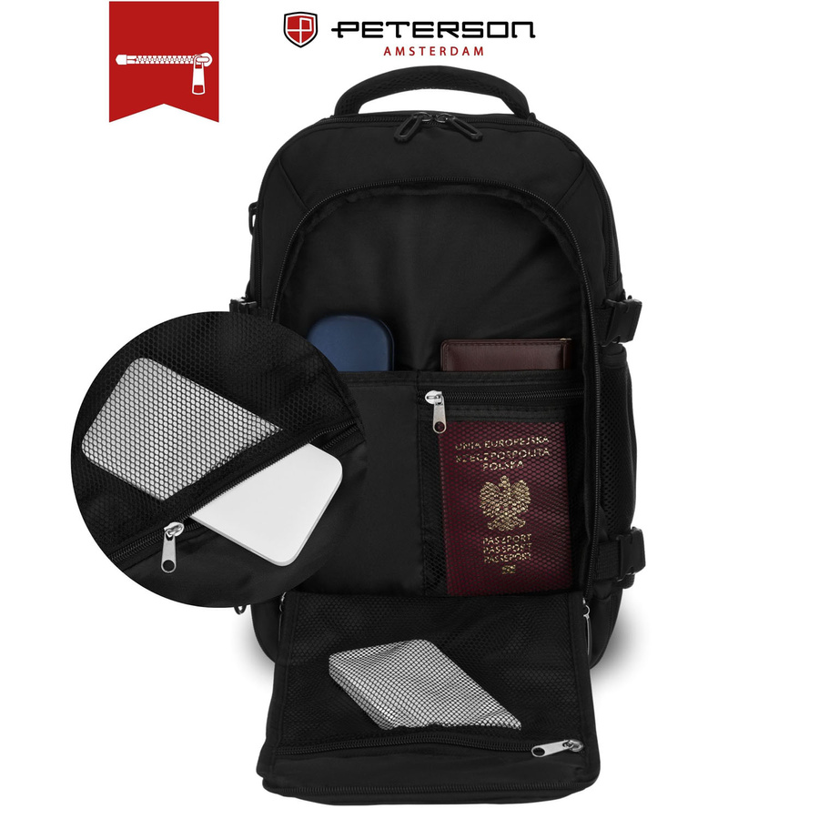Schwarzer Reise-Rucksack, ideal als Handgepäck – Peterson – Bild 9